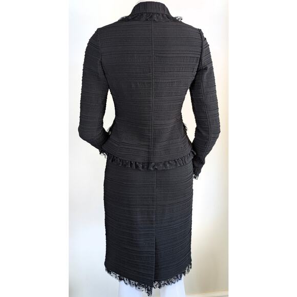 Rickie Freeman Teri Jon Black Skirt Suit 4 Polka Dot Ruffle Trim Cocktail Event - Picture 4 of 12